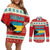 Bahamas Christmas Couples Matching Off Shoulder Short Dress and Long Sleeve Button Shirt with Red Festive Pattern Sailing Santa and National Flag Motif - Wonder Print Shop