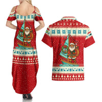 Bahamas Christmas Couples Matching Summer Maxi Dress and Hawaiian Shirt with Red Festive Pattern Sailing Santa and National Flag Motif - Wonder Print Shop