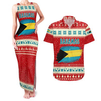 Bahamas Christmas Couples Matching Tank Maxi Dress and Hawaiian Shirt with Red Festive Pattern Sailing Santa and National Flag Motif - Wonder Print Shop