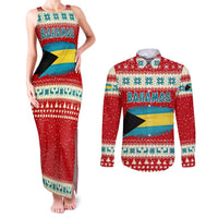 Bahamas Christmas Couples Matching Tank Maxi Dress and Long Sleeve Button Shirt with Red Festive Pattern Sailing Santa and National Flag Motif - Wonder Print Shop