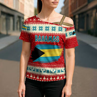 Bahamas Christmas Cross Shoulder Shirt with Red Festive Pattern Sailing Santa and National Flag Motif - Wonder Print Shop
