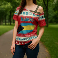 Bahamas Christmas Cross Shoulder Shirt with Red Festive Pattern Sailing Santa and National Flag Motif - Wonder Print Shop