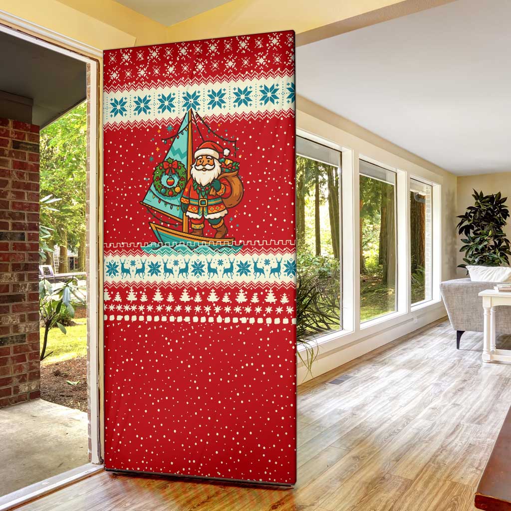 Bahamas Christmas Door Cover with Red Festive Pattern Sailing Santa and National Flag Motif - Wonder Print Shop