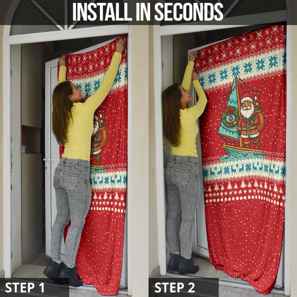 Bahamas Christmas Door Cover with Red Festive Pattern Sailing Santa and National Flag Motif - Wonder Print Shop