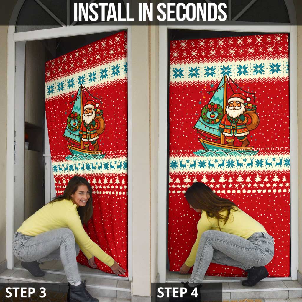 Bahamas Christmas Door Cover with Red Festive Pattern Sailing Santa and National Flag Motif - Wonder Print Shop