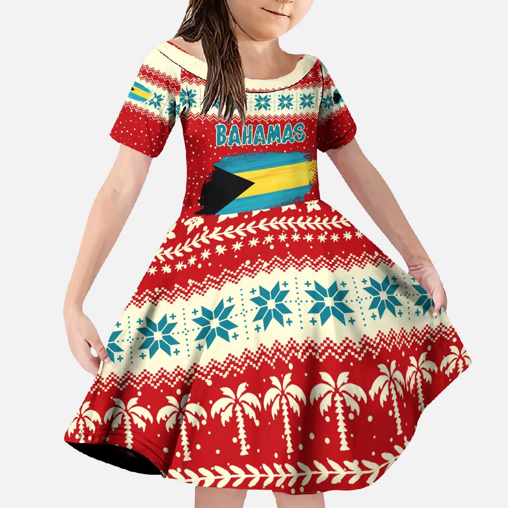 Bahamas Christmas Family Matching Long Sleeve Bodycon Dress and Hawaiian Shirt with Red Festive Pattern Sailing Santa and National Flag Motif - Wonder Print Shop