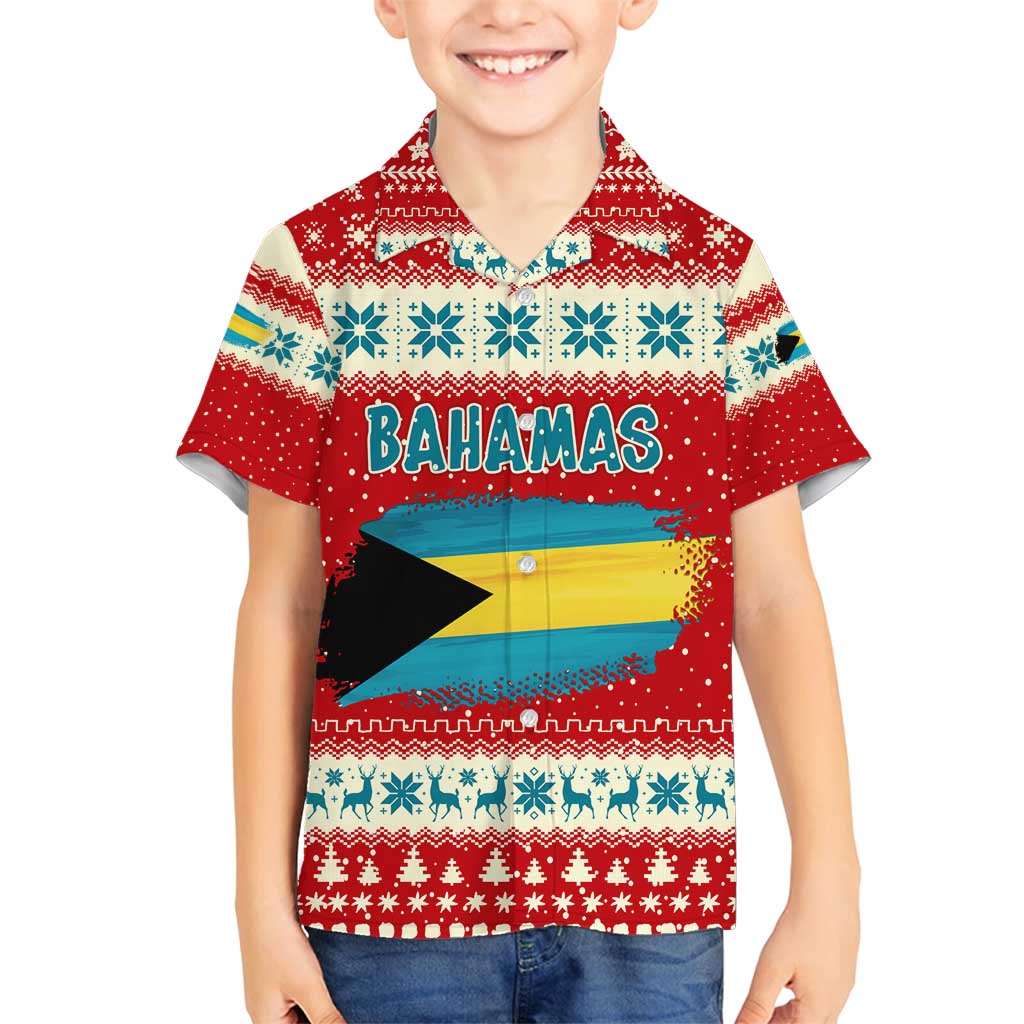 Bahamas Christmas Family Matching Long Sleeve Bodycon Dress and Hawaiian Shirt with Red Festive Pattern Sailing Santa and National Flag Motif - Wonder Print Shop