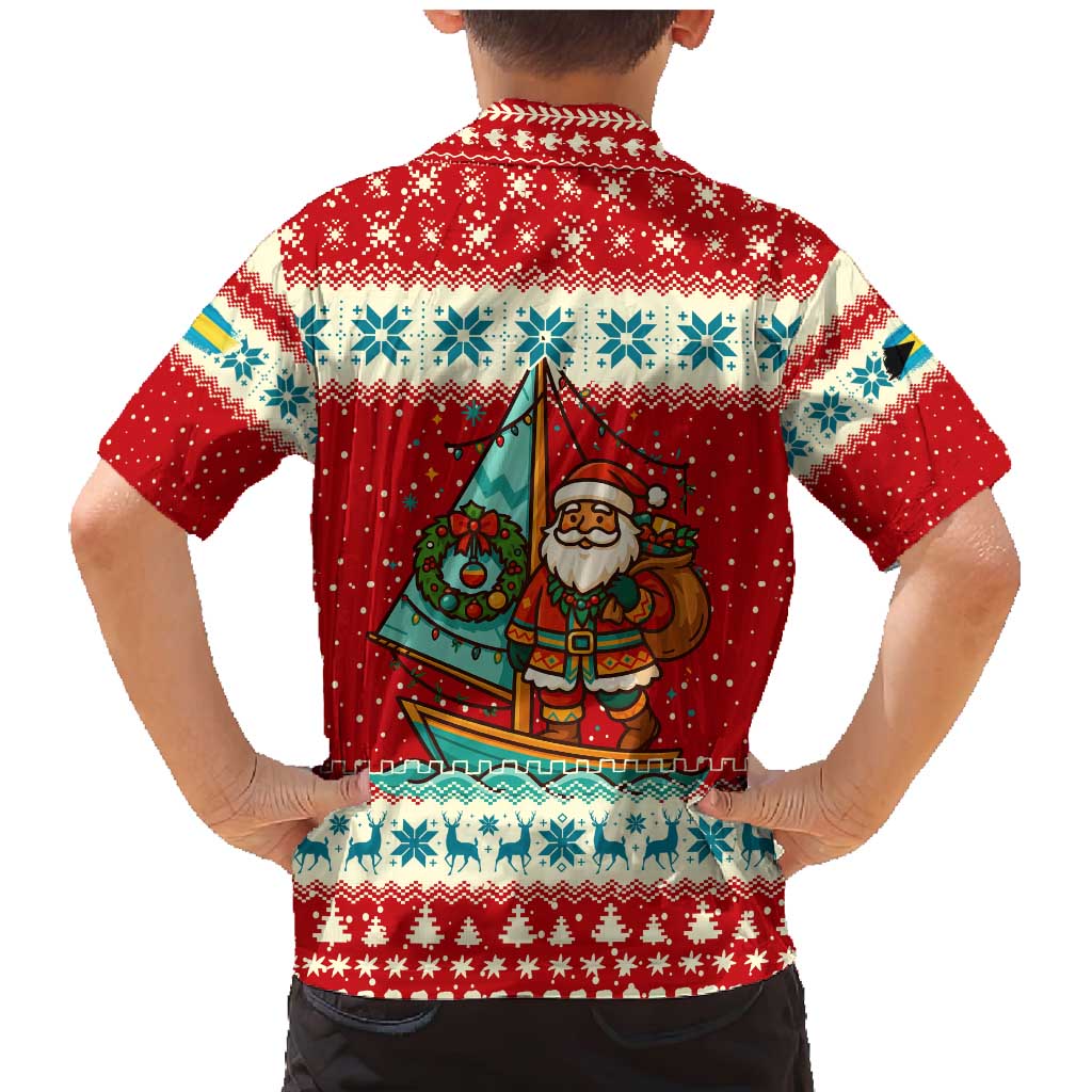 Bahamas Christmas Family Matching Mermaid Dress and Hawaiian Shirt with Red Festive Pattern Sailing Santa and National Flag Motif - Wonder Print Shop