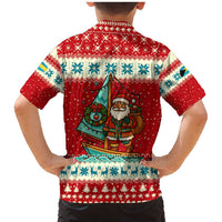 Bahamas Christmas Family Matching Mermaid Dress and Hawaiian Shirt with Red Festive Pattern Sailing Santa and National Flag Motif - Wonder Print Shop