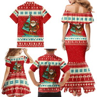 Bahamas Christmas Family Matching Mermaid Dress and Hawaiian Shirt with Red Festive Pattern Sailing Santa and National Flag Motif - Wonder Print Shop