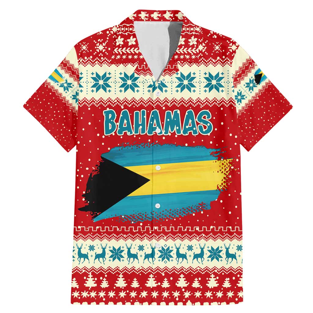 Bahamas Christmas Family Matching Mermaid Dress and Hawaiian Shirt with Red Festive Pattern Sailing Santa and National Flag Motif - Wonder Print Shop