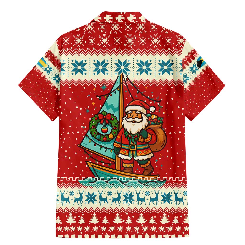 Bahamas Christmas Family Matching Mermaid Dress and Hawaiian Shirt with Red Festive Pattern Sailing Santa and National Flag Motif - Wonder Print Shop