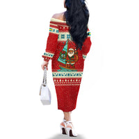 Bahamas Christmas Family Matching Off The Shoulder Long Sleeve Dress and Hawaiian Shirt with Red Festive Pattern Sailing Santa and National Flag Motif - Wonder Print Shop