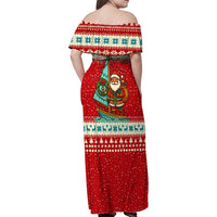 Bahamas Christmas Family Matching Off Shoulder Maxi Dress and Hawaiian Shirt with Red Festive Pattern Sailing Santa and National Flag Motif - Wonder Print Shop