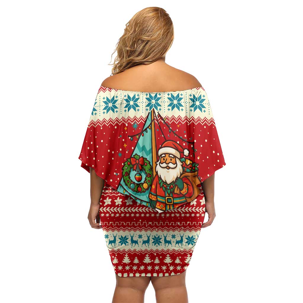 Bahamas Christmas Family Matching Off Shoulder Short Dress and Hawaiian Shirt with Red Festive Pattern Sailing Santa and National Flag Motif - Wonder Print Shop