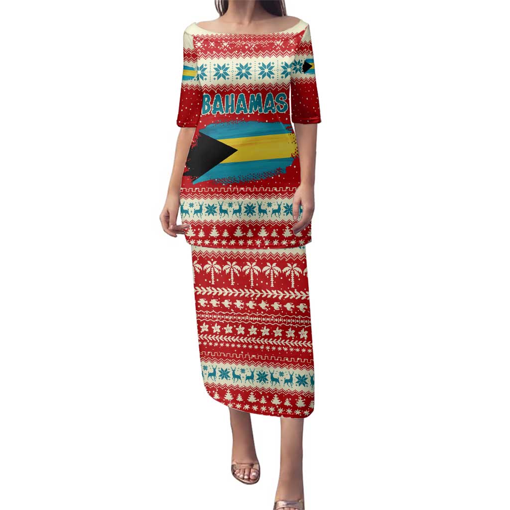 Bahamas Christmas Family Matching Puletasi and Hawaiian Shirt with Red Festive Pattern Sailing Santa and National Flag Motif - Wonder Print Shop