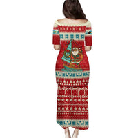 Bahamas Christmas Family Matching Puletasi and Hawaiian Shirt with Red Festive Pattern Sailing Santa and National Flag Motif - Wonder Print Shop