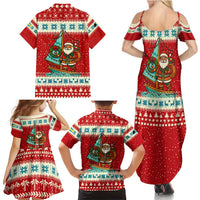 Bahamas Christmas Family Matching Summer Maxi Dress and Hawaiian Shirt with Red Festive Pattern Sailing Santa and National Flag Motif - Wonder Print Shop