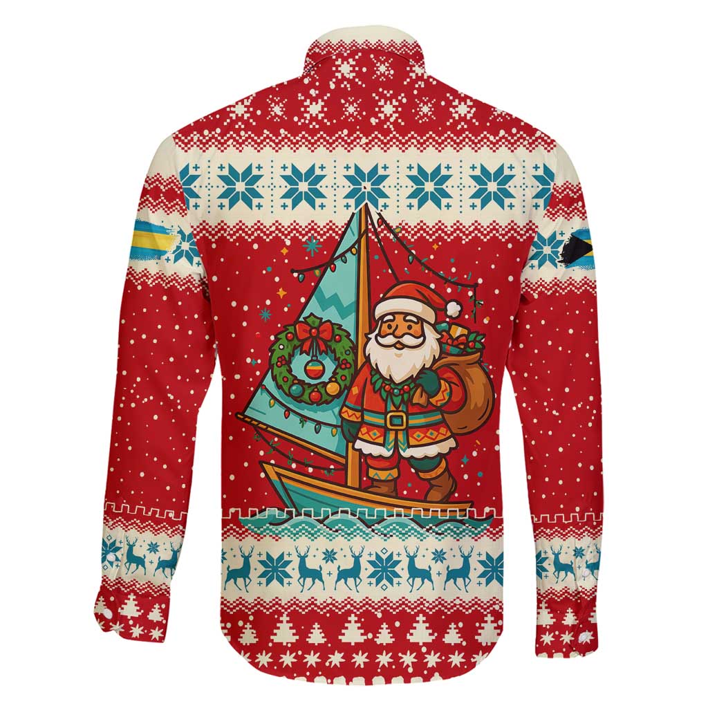 Bahamas Christmas Family Matching Summer Maxi Dress and Hawaiian Shirt with Red Festive Pattern Sailing Santa and National Flag Motif - Wonder Print Shop