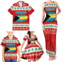 Bahamas Christmas Family Matching Tank Maxi Dress and Hawaiian Shirt with Red Festive Pattern Sailing Santa and National Flag Motif - Wonder Print Shop