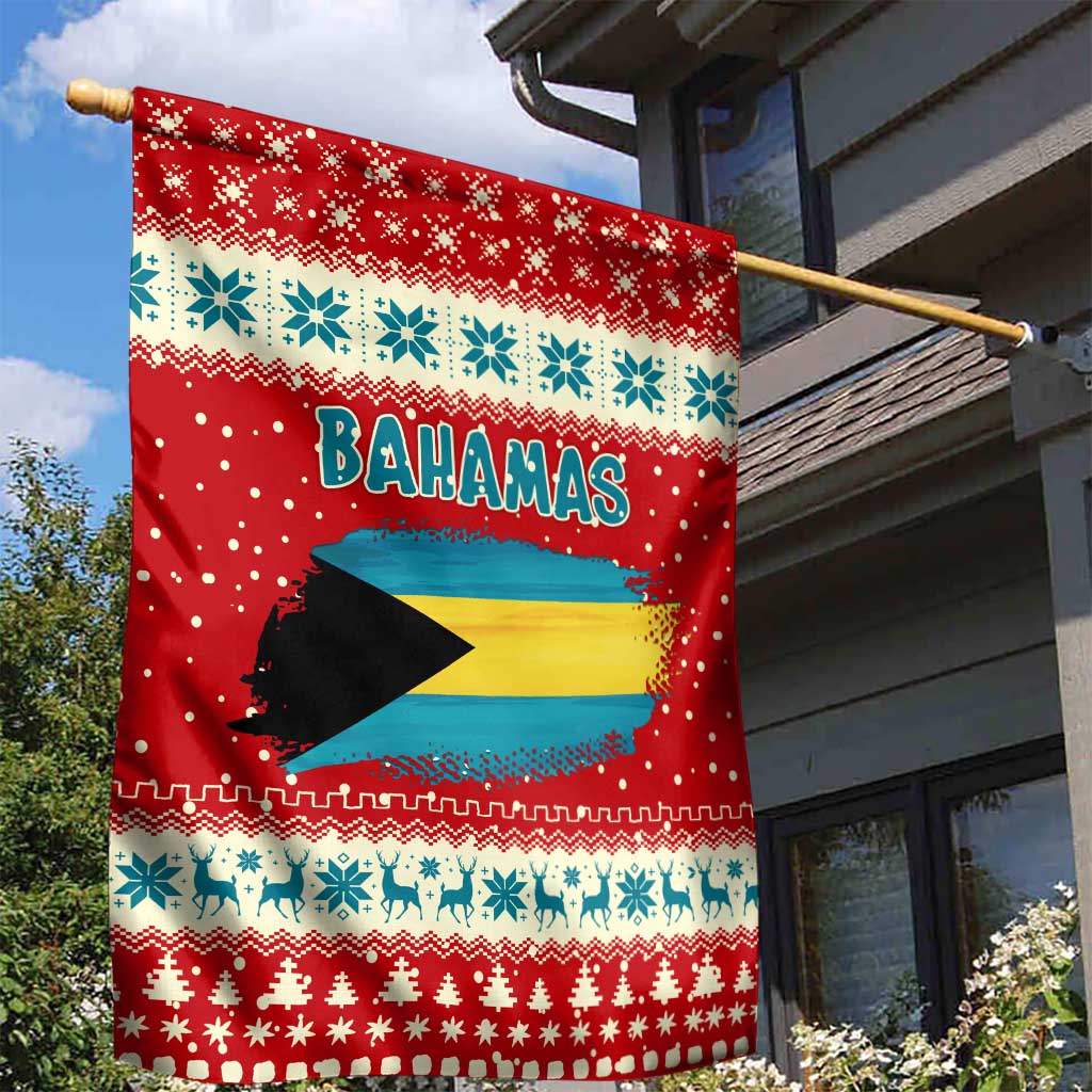 Bahamas Christmas Garden Flag with Red Festive Pattern Sailing Santa and National Flag Motif - Wonder Print Shop