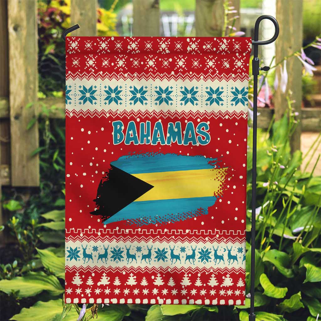 Bahamas Christmas Garden Flag with Red Festive Pattern Sailing Santa and National Flag Motif - Wonder Print Shop