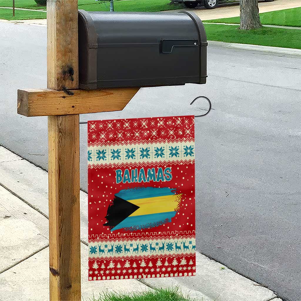 Bahamas Christmas Garden Flag with Red Festive Pattern Sailing Santa and National Flag Motif - Wonder Print Shop