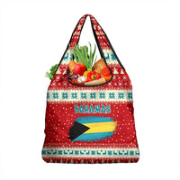 Bahamas Christmas Grocery Bag with Red Festive Pattern Sailing Santa and National Flag Motif - Wonder Print Shop