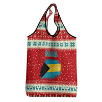 Bahamas Christmas Grocery Bag with Red Festive Pattern Sailing Santa and National Flag Motif - Wonder Print Shop