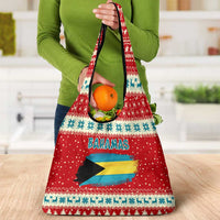 Bahamas Christmas Grocery Bag with Red Festive Pattern Sailing Santa and National Flag Motif - Wonder Print Shop