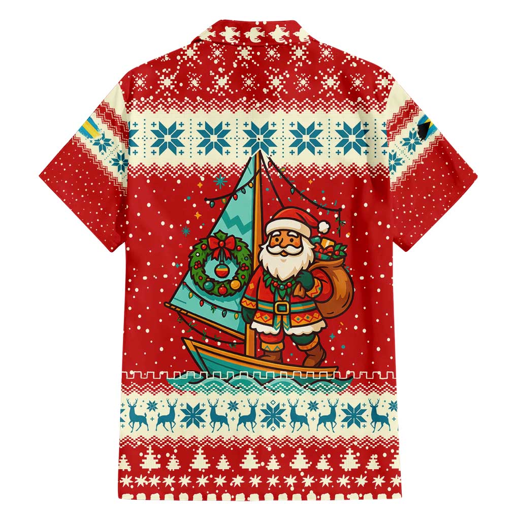 Bahamas Christmas Hawaiian Shirt with Red Festive Pattern Sailing Santa and National Flag Motif - Wonder Print Shop
