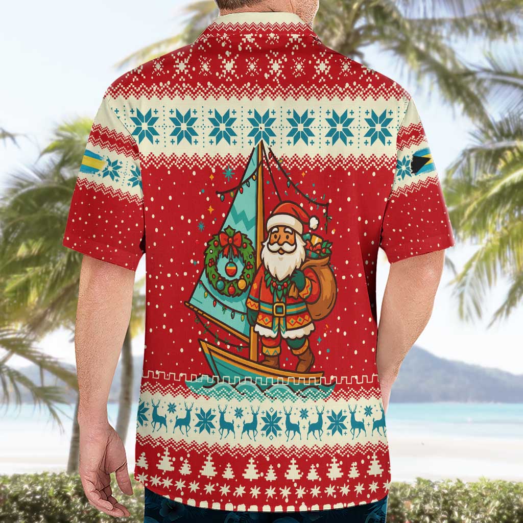 Bahamas Christmas Hawaiian Shirt with Red Festive Pattern Sailing Santa and National Flag Motif - Wonder Print Shop