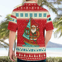 Bahamas Christmas Hawaiian Shirt with Red Festive Pattern Sailing Santa and National Flag Motif - Wonder Print Shop