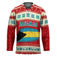 Bahamas Christmas Hockey Jersey with Red Festive Pattern Sailing Santa and National Flag Motif - Wonder Print Shop