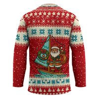 Bahamas Christmas Hockey Jersey with Red Festive Pattern Sailing Santa and National Flag Motif - Wonder Print Shop