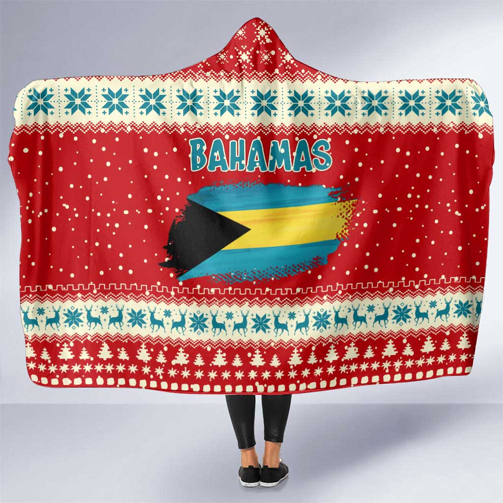 Bahamas Christmas Hooded Blanket with Red Festive Pattern Sailing Santa and National Flag Motif - Wonder Print Shop