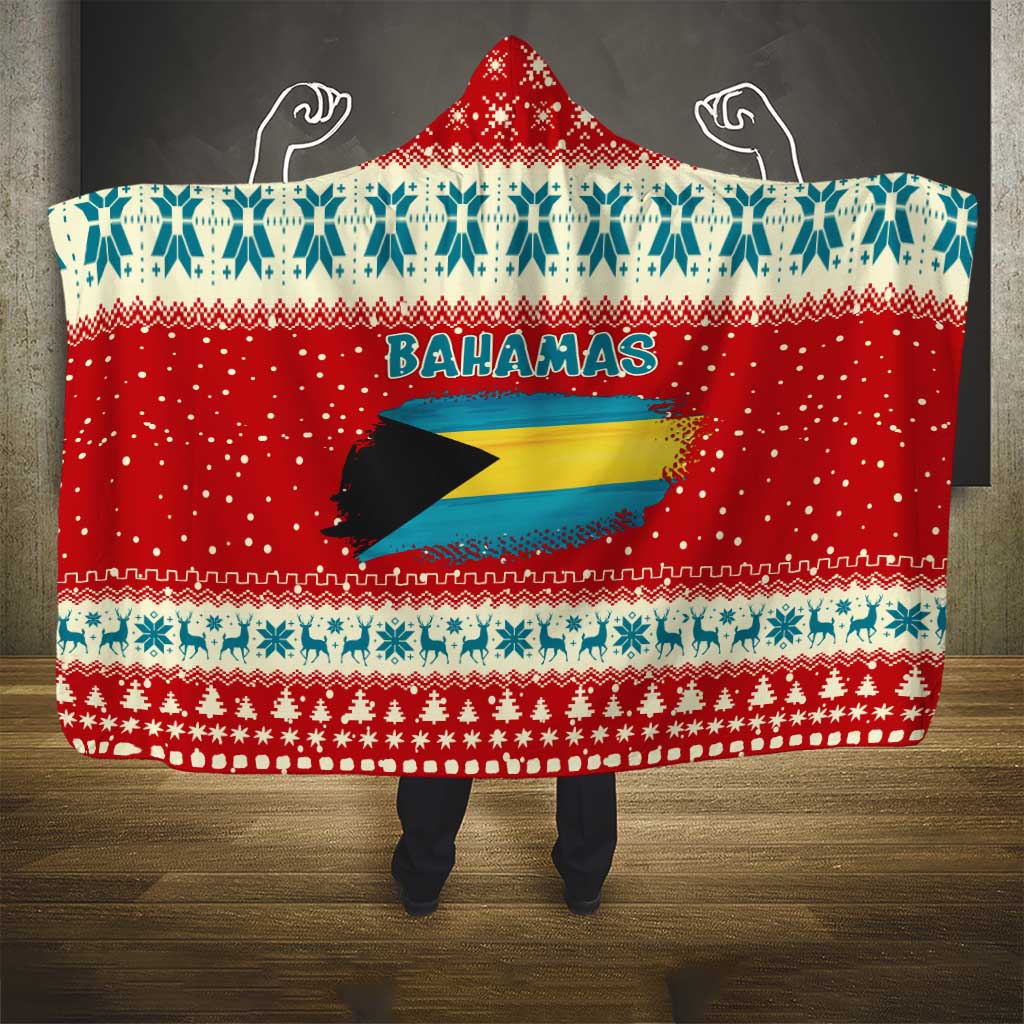 Bahamas Christmas Hooded Blanket with Red Festive Pattern Sailing Santa and National Flag Motif - Wonder Print Shop