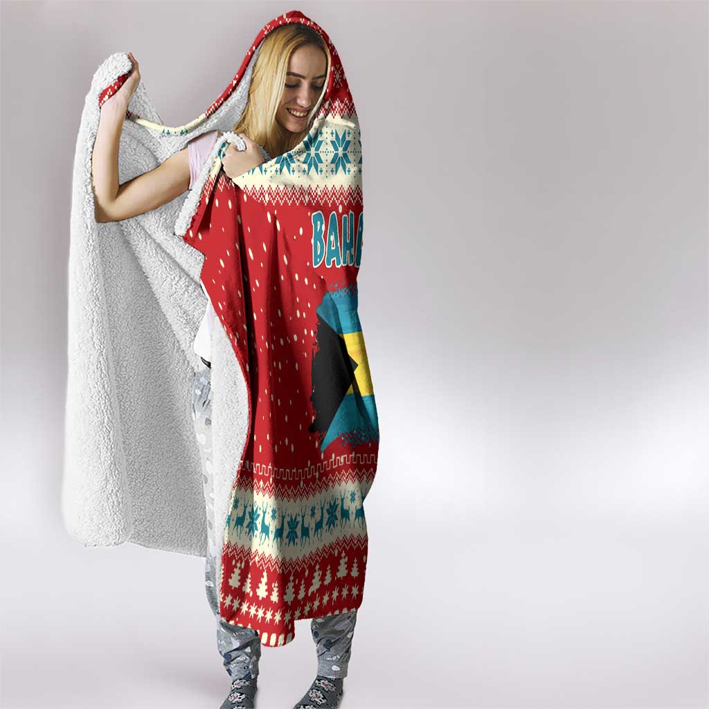 Bahamas Christmas Hooded Blanket with Red Festive Pattern Sailing Santa and National Flag Motif - Wonder Print Shop