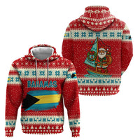 Bahamas Christmas Hoodie with Red Festive Pattern Sailing Santa and National Flag Motif - Wonder Print Shop
