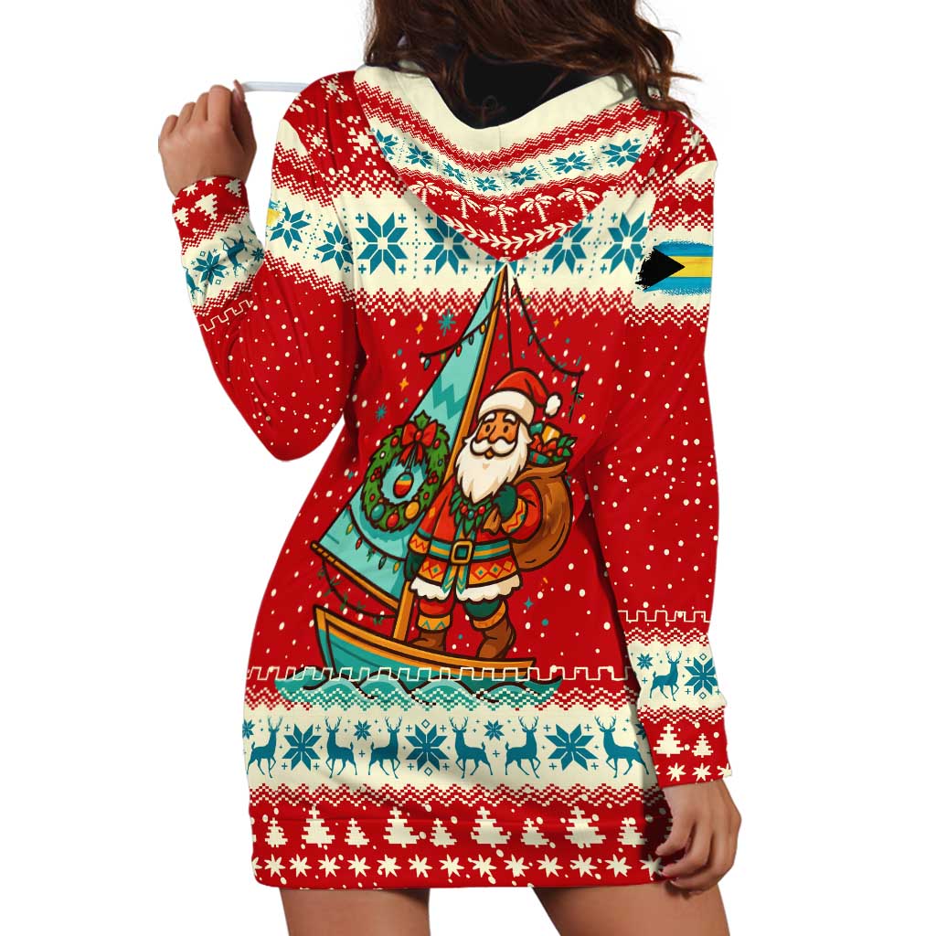 Bahamas Christmas Hoodie Dress with Red Festive Pattern Sailing Santa and National Flag Motif - Wonder Print Shop