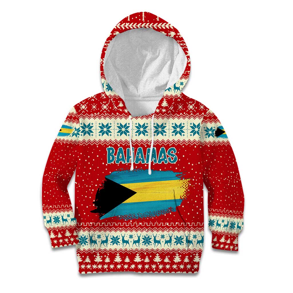 Bahamas Christmas Kid Hoodie with Red Festive Pattern Sailing Santa and National Flag Motif - Wonder Print Shop