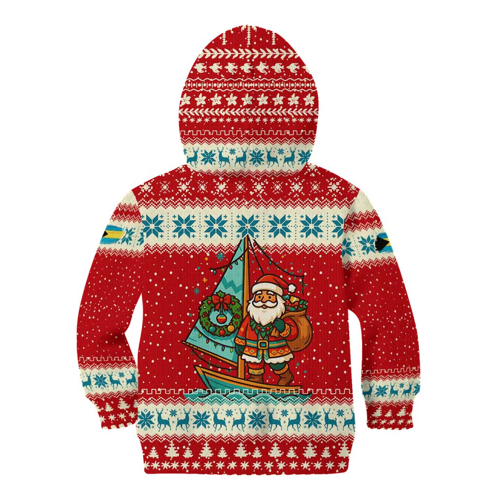 Bahamas Christmas Kid Hoodie with Red Festive Pattern Sailing Santa and National Flag Motif - Wonder Print Shop