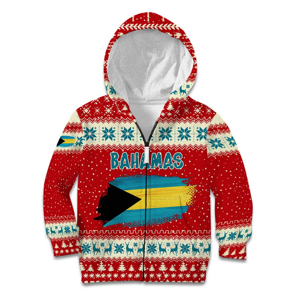 Bahamas Christmas Kid Hoodie with Red Festive Pattern Sailing Santa and National Flag Motif - Wonder Print Shop