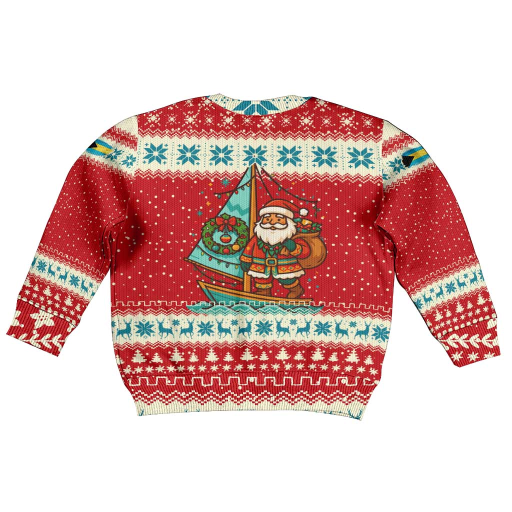 Bahamas Christmas Kid Ugly Christmas Sweater with Red Festive Pattern Sailing Santa and National Flag Motif - Wonder Print Shop