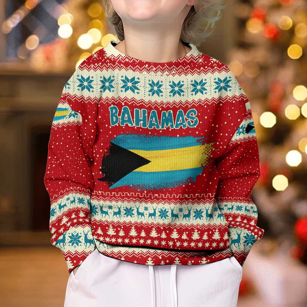 Bahamas Christmas Kid Ugly Christmas Sweater with Red Festive Pattern Sailing Santa and National Flag Motif - Wonder Print Shop