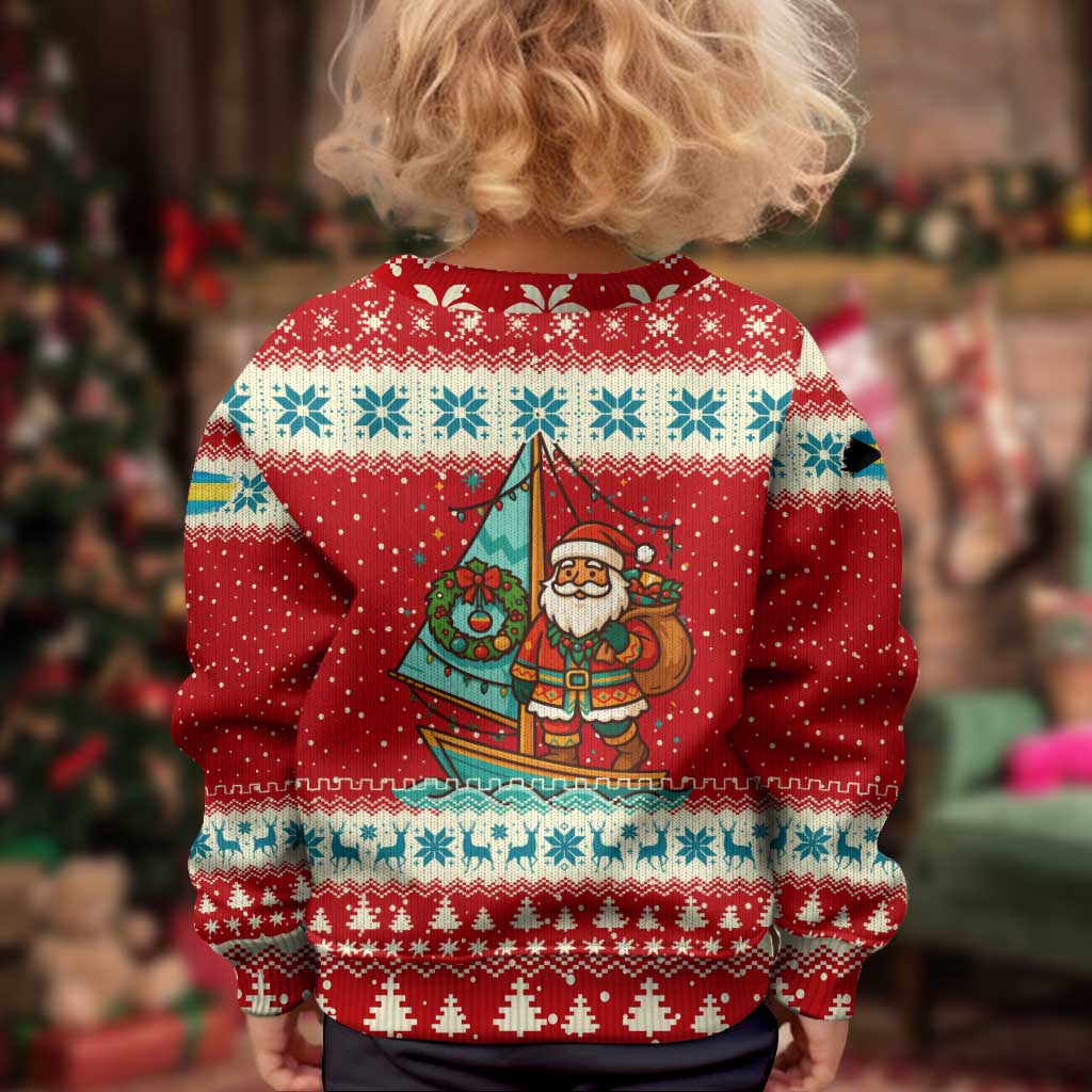 Bahamas Christmas Kid Ugly Christmas Sweater with Red Festive Pattern Sailing Santa and National Flag Motif - Wonder Print Shop
