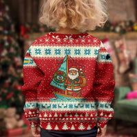 Bahamas Christmas Kid Ugly Christmas Sweater with Red Festive Pattern Sailing Santa and National Flag Motif - Wonder Print Shop