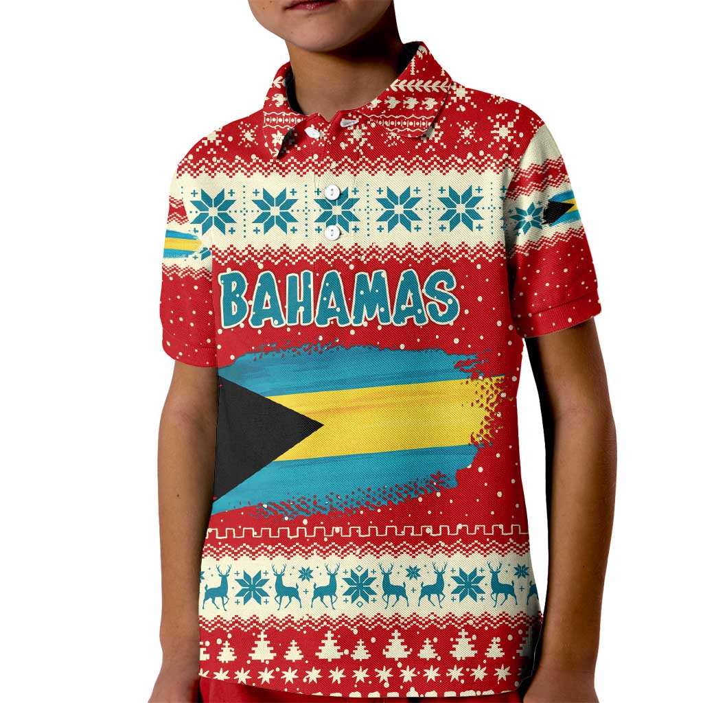 Bahamas Christmas Kid Polo Shirt with Red Festive Pattern Sailing Santa and National Flag Motif - Wonder Print Shop