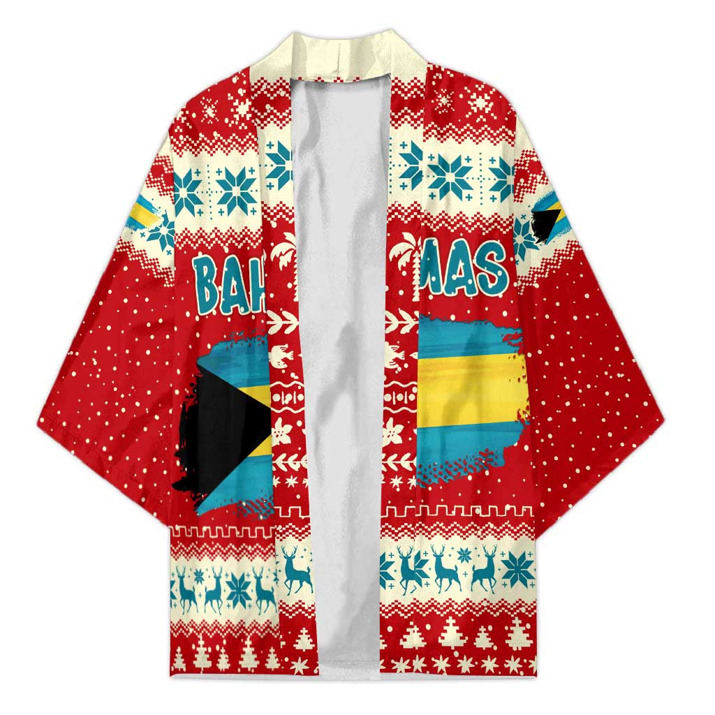 Bahamas Christmas Kimono with Red Festive Pattern Sailing Santa and National Flag Motif - Wonder Print Shop