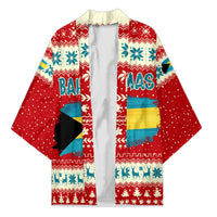 Bahamas Christmas Kimono with Red Festive Pattern Sailing Santa and National Flag Motif - Wonder Print Shop